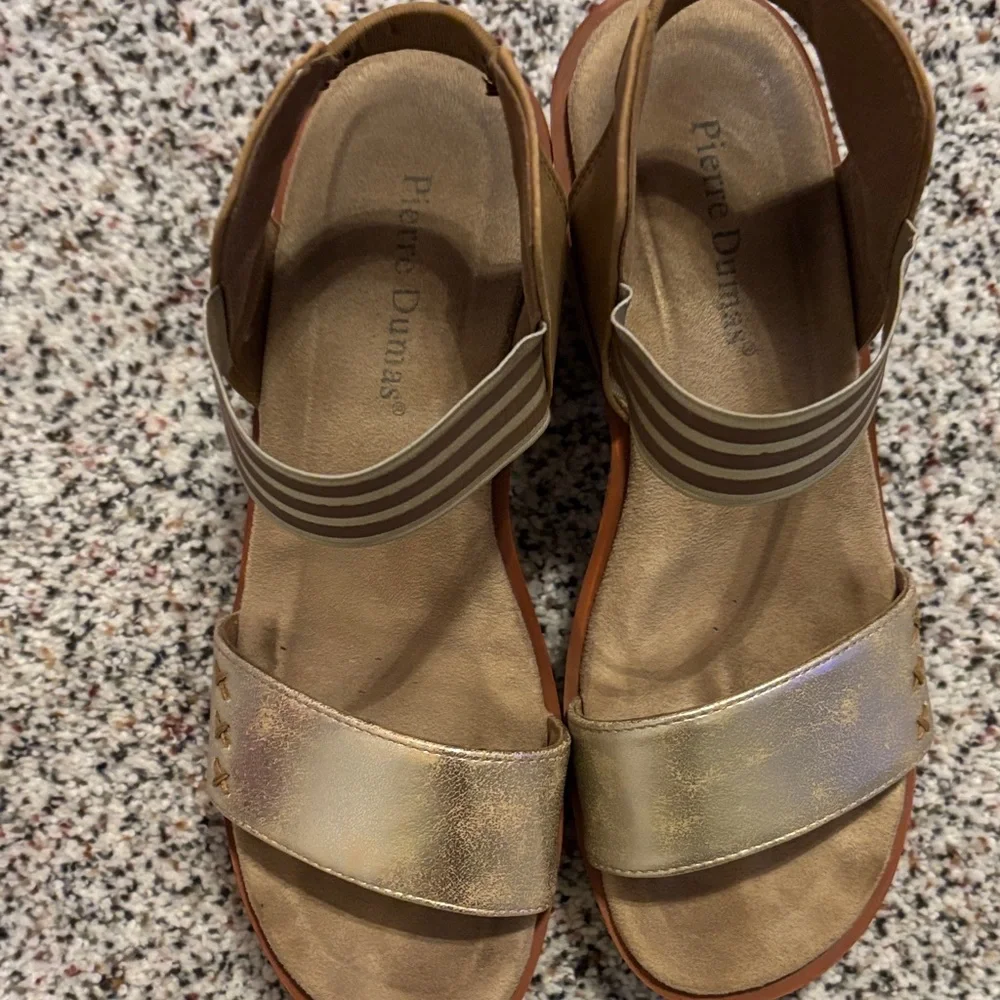 Pierre Dumas Iridescent Gold Strappy Sandals